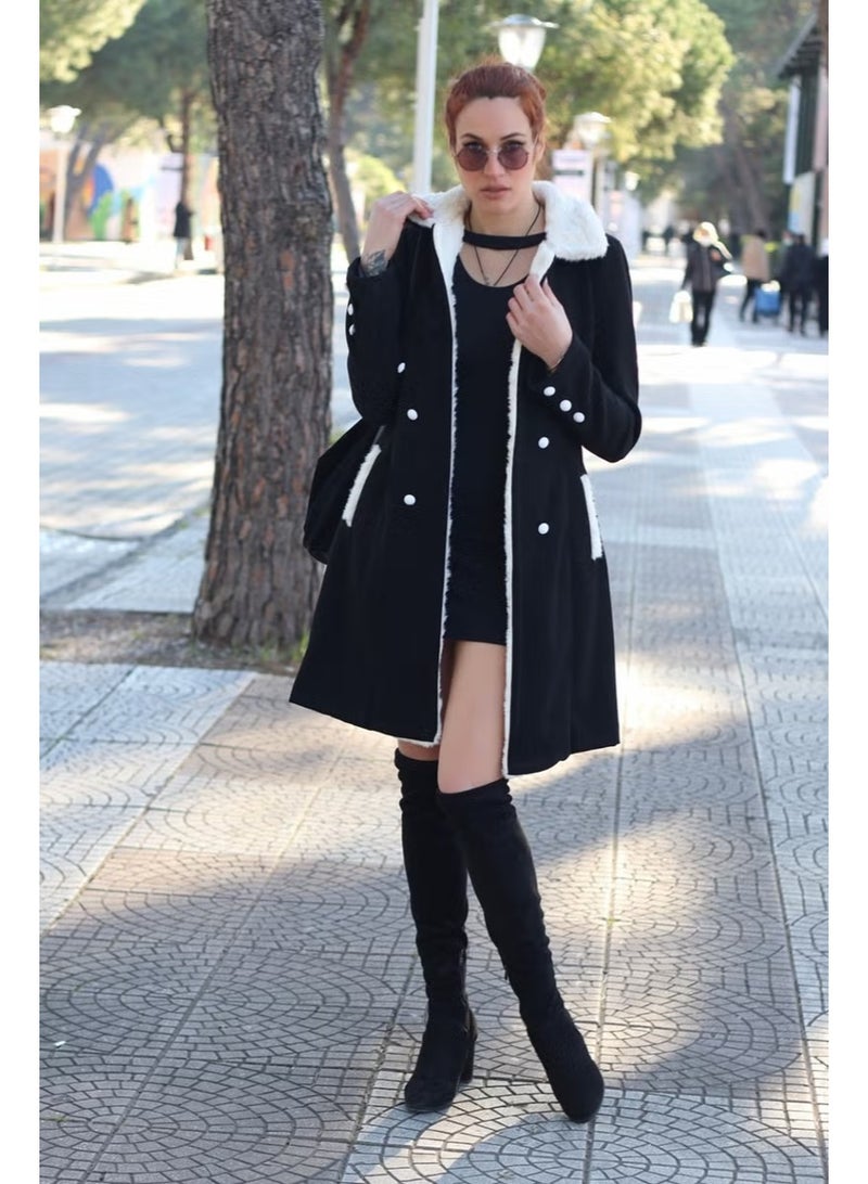 Barbora Winter Casual Cashmere Women's Coat BT306BLACK8 - Image 4
